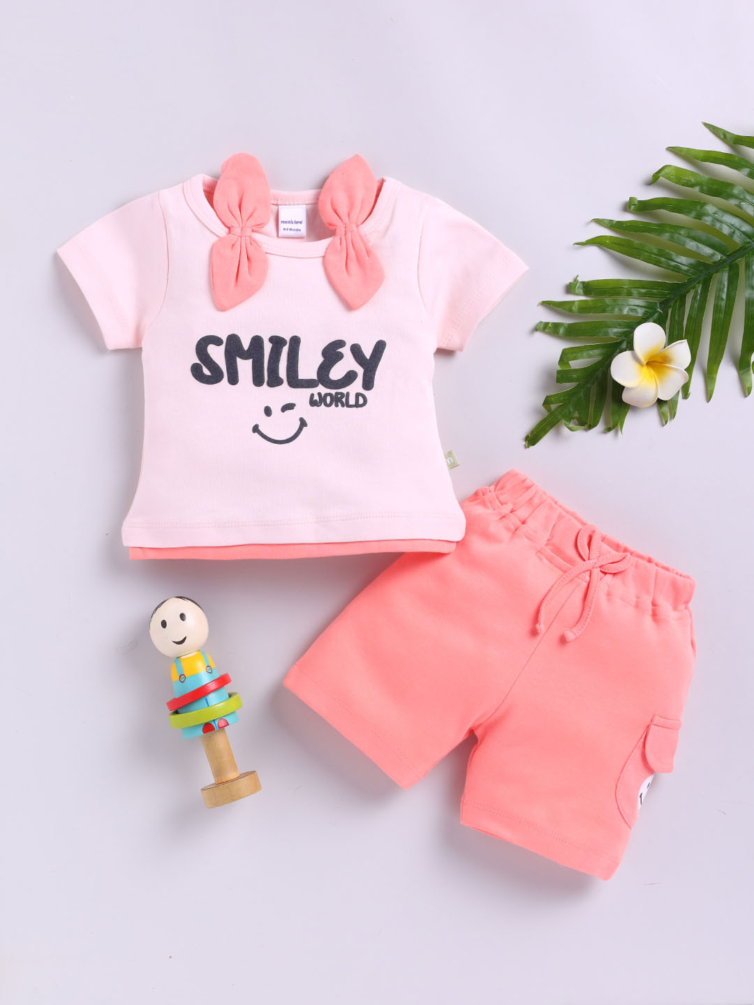 Moms Love Infant Girls Smiley Printed Top with Shorts