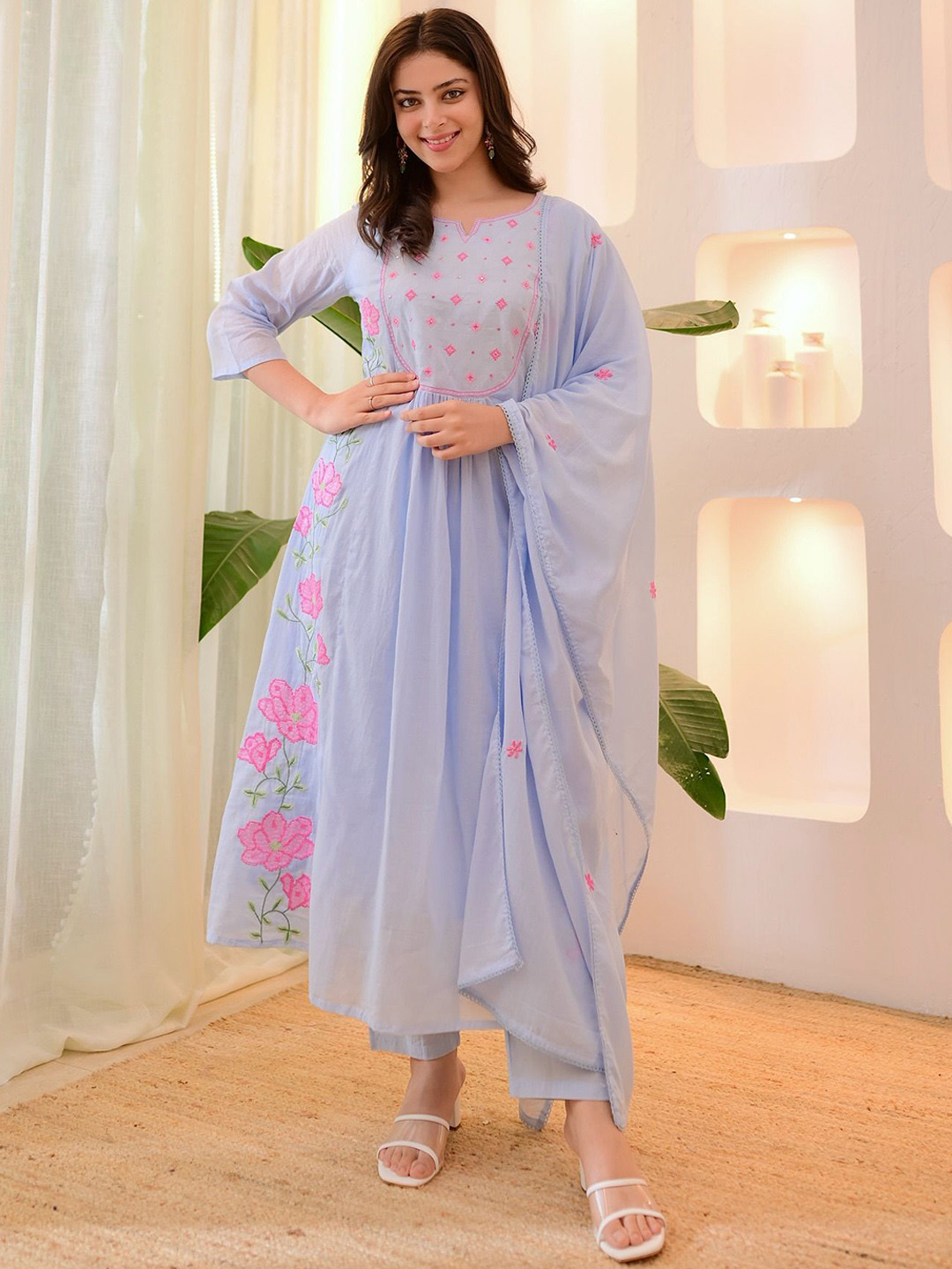Brand Hill Women Floral Printed A-Line Kurta with Trousers & Dupatta