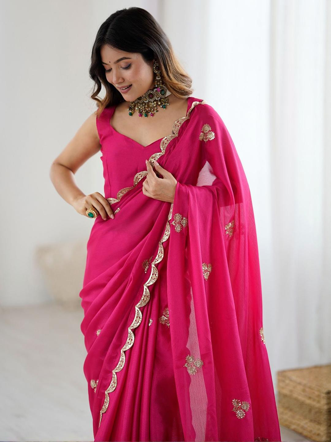 Embellished Sequinned Pure Chiffon Heavy Work Sarees