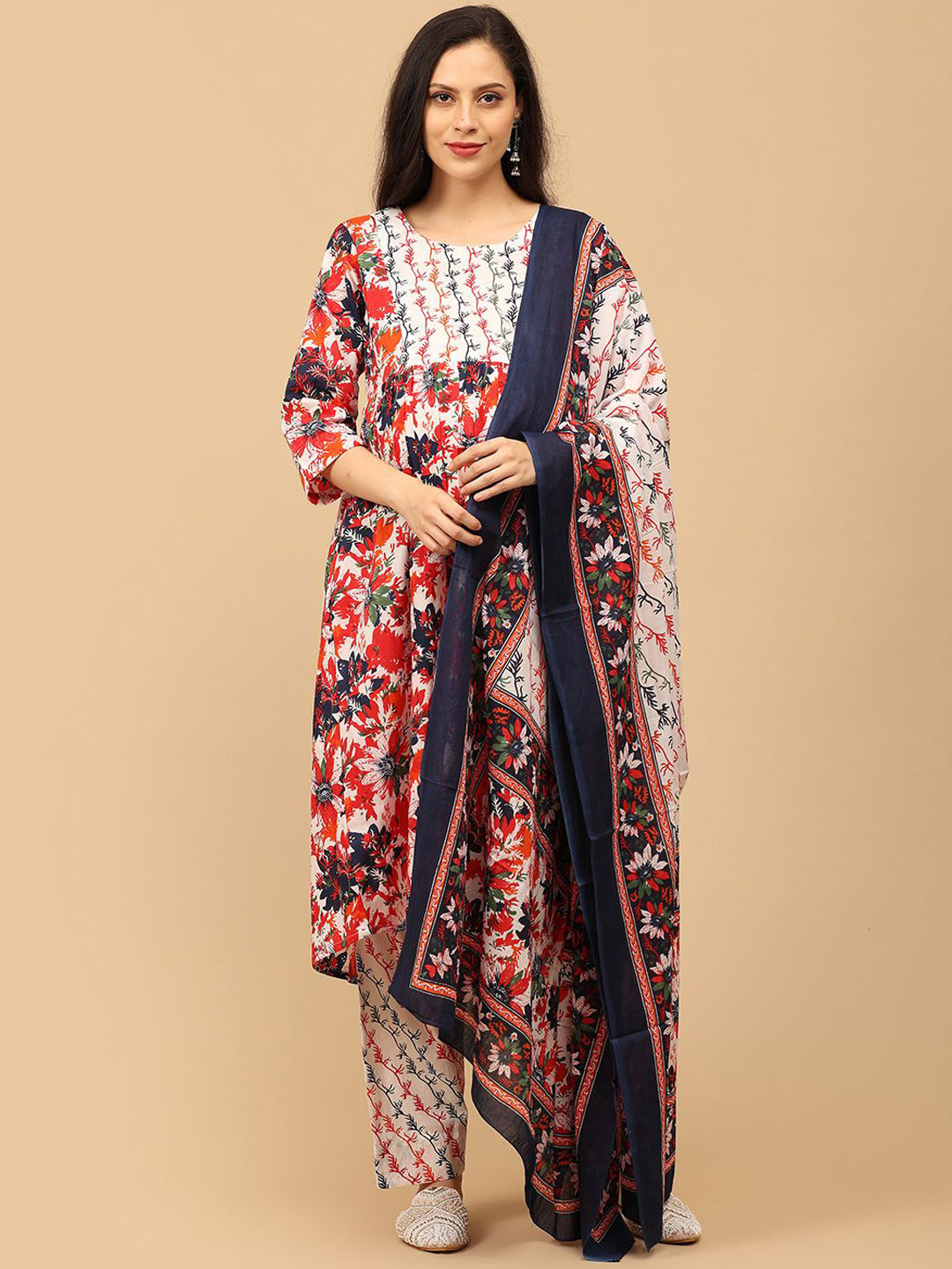 The Mom Store Women Bloom Popper Maternity and Nursing Kurta Set With Dupatta