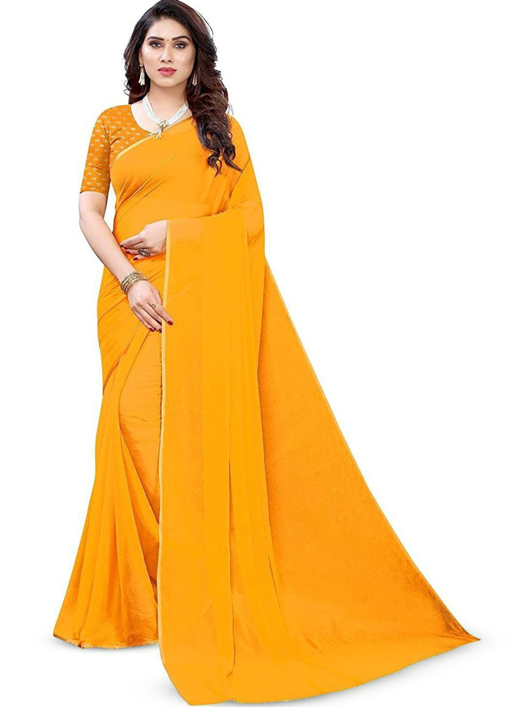 DURGA EMPORIO Pure Chiffon Saree with Blouse Piece
