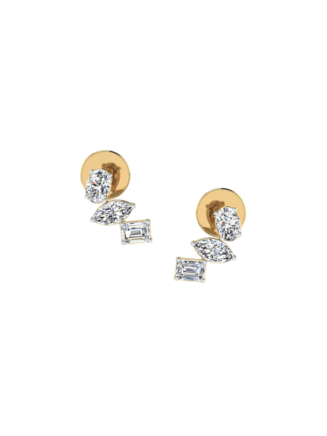 SHINE ETERNAL 18 Kt Yellow Gold Lab Grown Diamond Mixed Fancy Cut Stud Earrings
