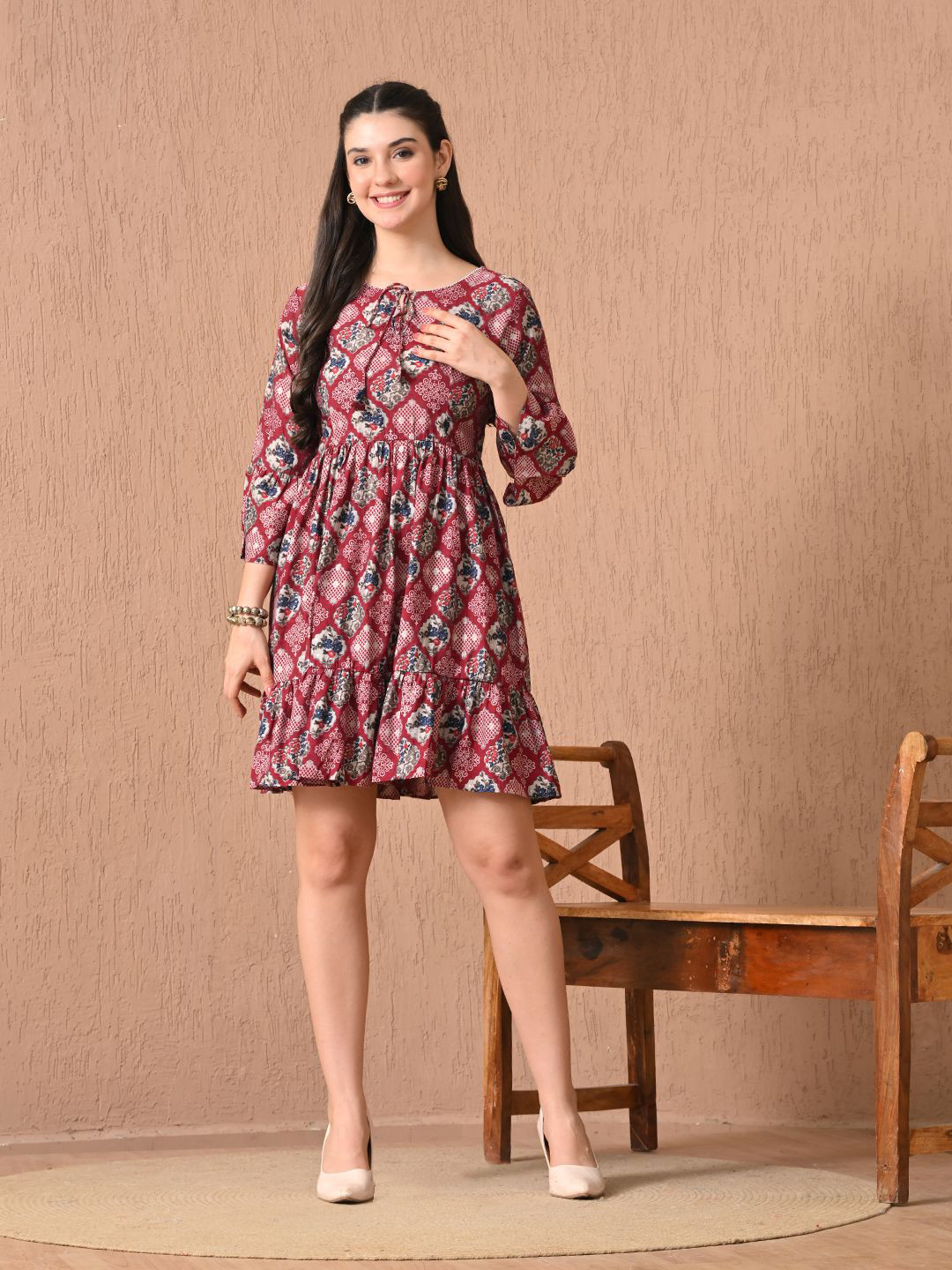 HARIKS Women Ethnic Motifs Print Flared Sleeve Fit & Flare Dress