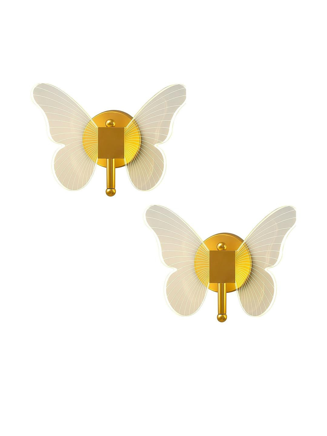 DENICRAAS Pak Of 2 Gold Toned Glass Butterfly Contemporary Wall Lamp