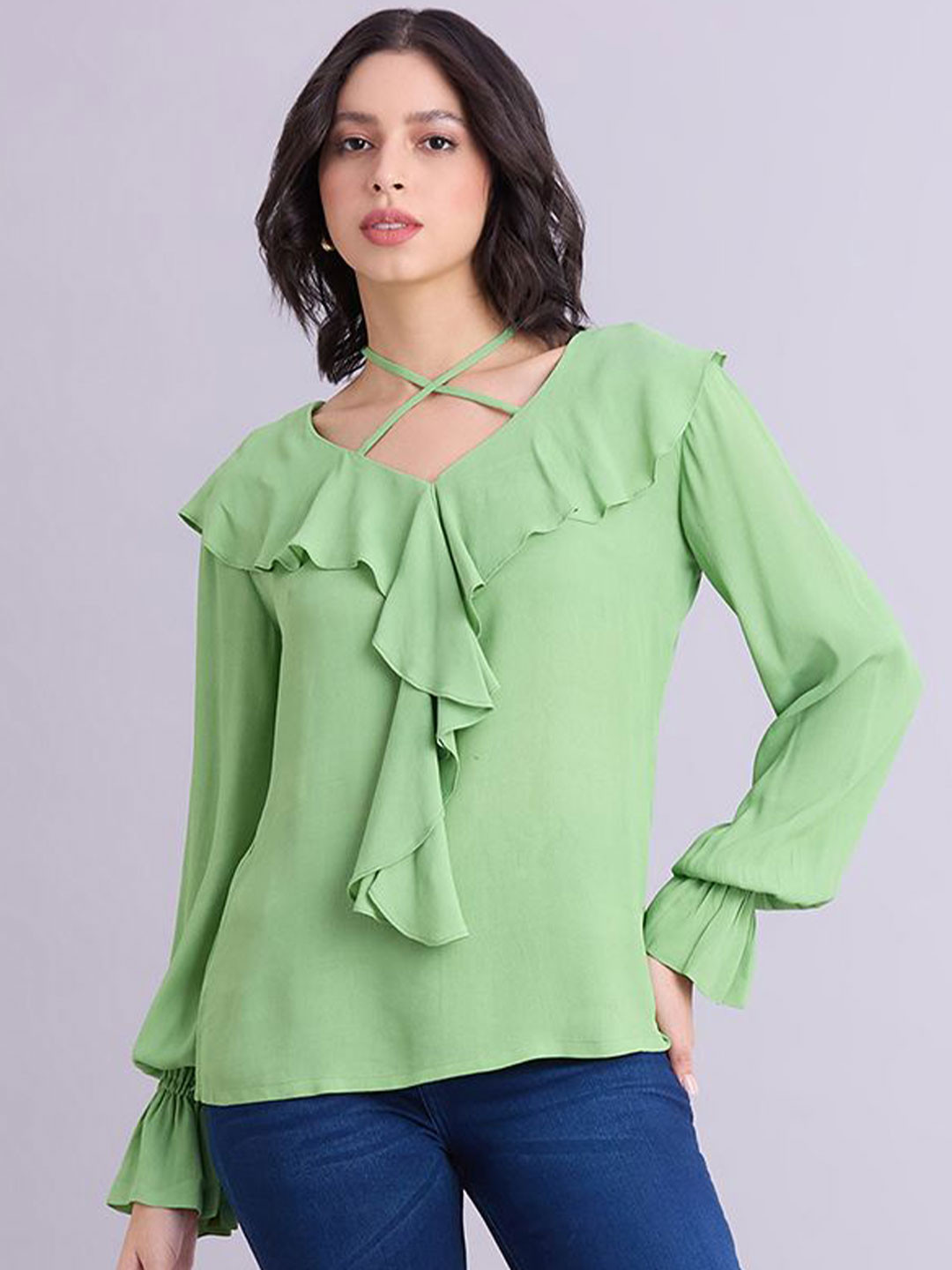 YURAA THE LABEL Ruffels Bell Sleeve Top