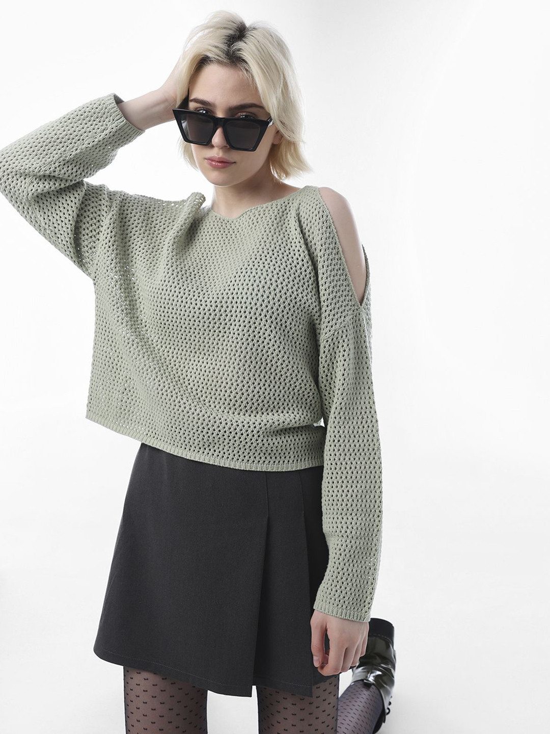 ONLY Women Self Design Cold-Shoulder Regular Top