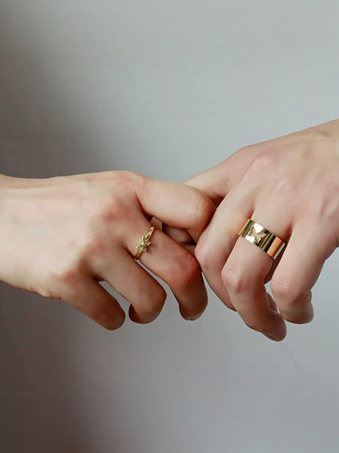 TheVineGirl Golden Butterfly Couple Ring Matching Wrap Finger Ring For Women And Girls
