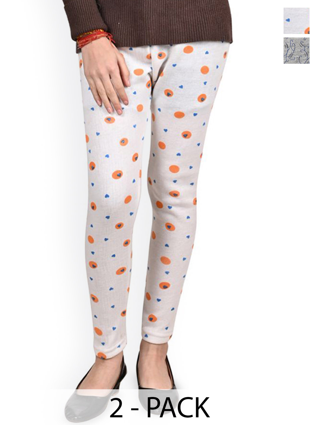 BAESD Pack of 2 Girls Allover Printed Slip On Ankle Length Warm Wool Legging