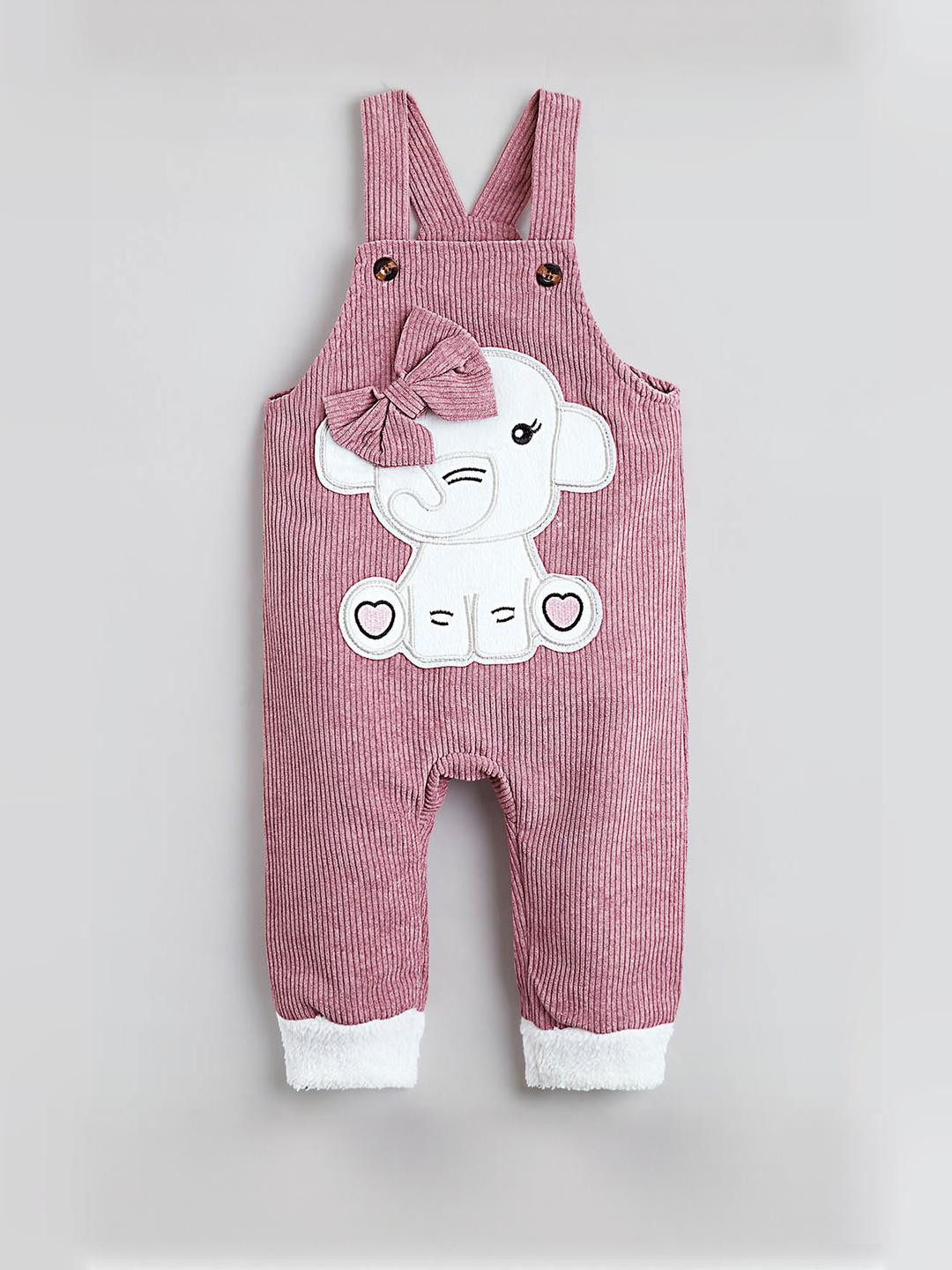 Hopscotch Girls Bow Buddy Elephant Applique Dungaree