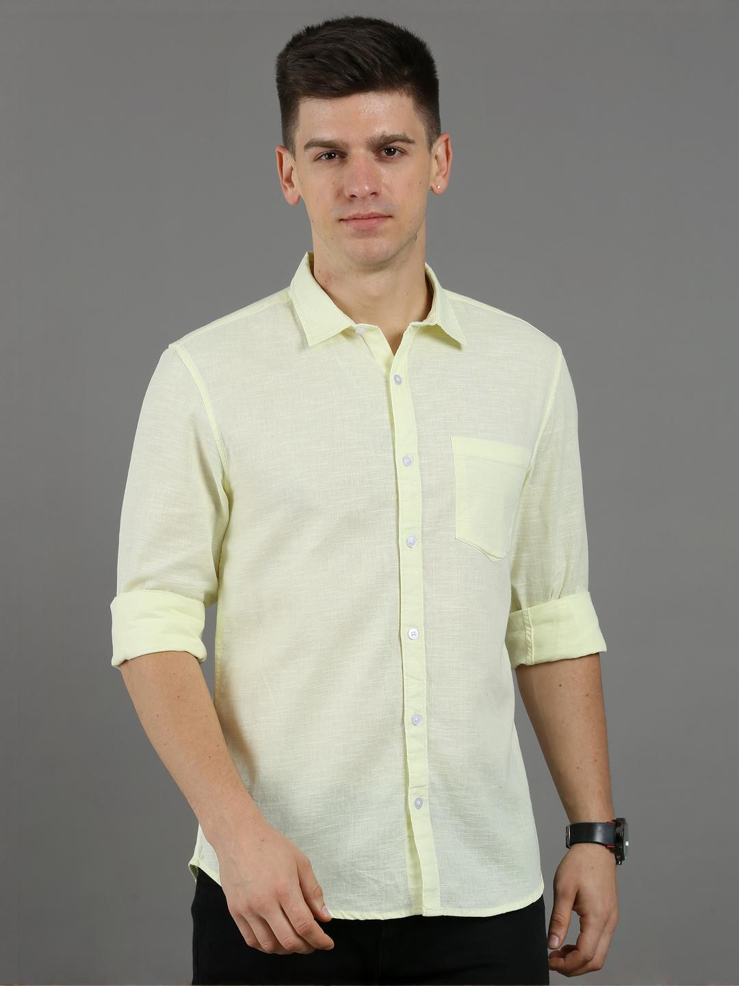 Eleni Trendz Men Yellow Cotton Formal Shirts