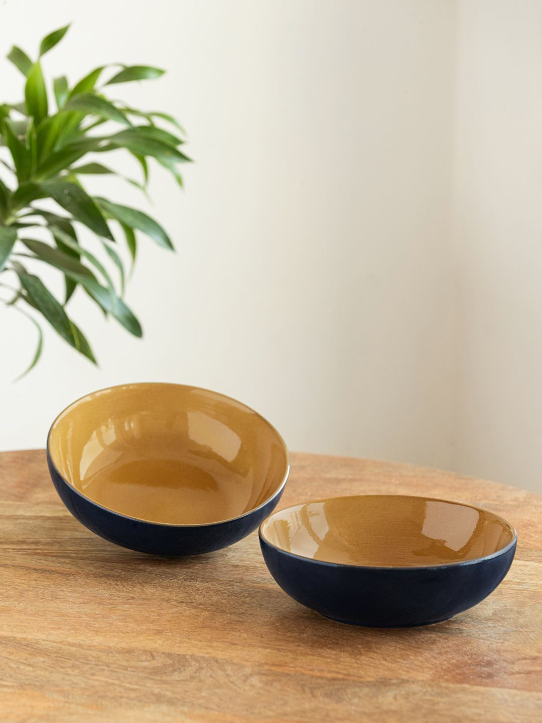 ExclusiveLane Mariana Blues Blue & Brown 2 Pieces Ceramic Serving Bowls 570ml
