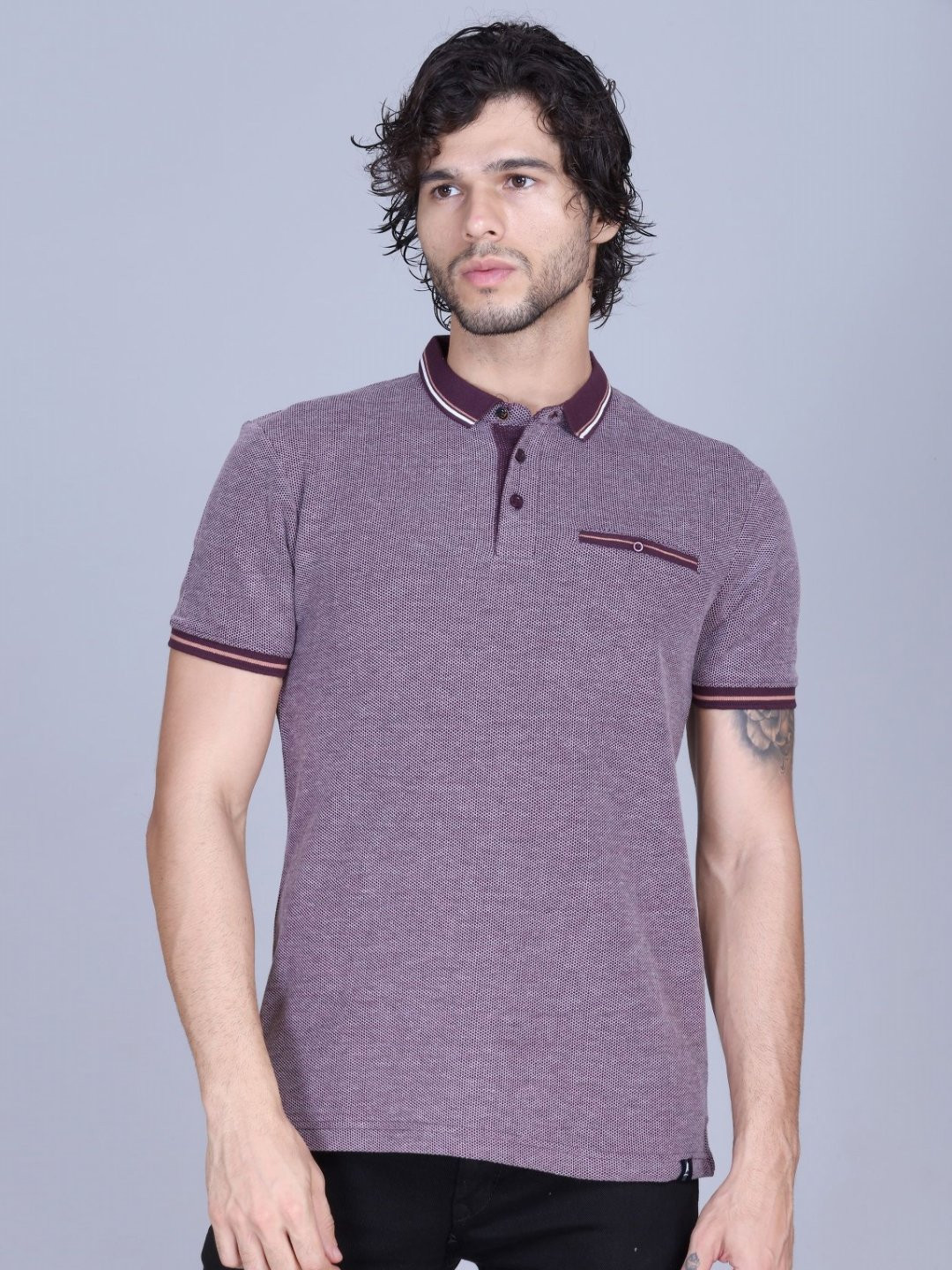 HARBOR N BAY Men Self Design Polo Collar Cotton T-shirt