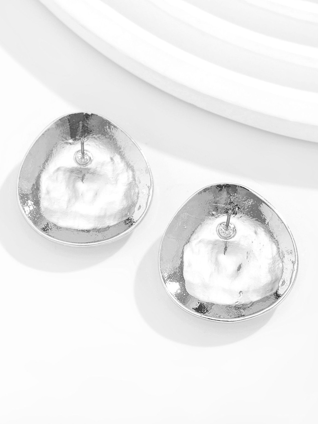 LULU & SKY Silver-Plated Artificial Stones Teardrop Shaped Studded Studs