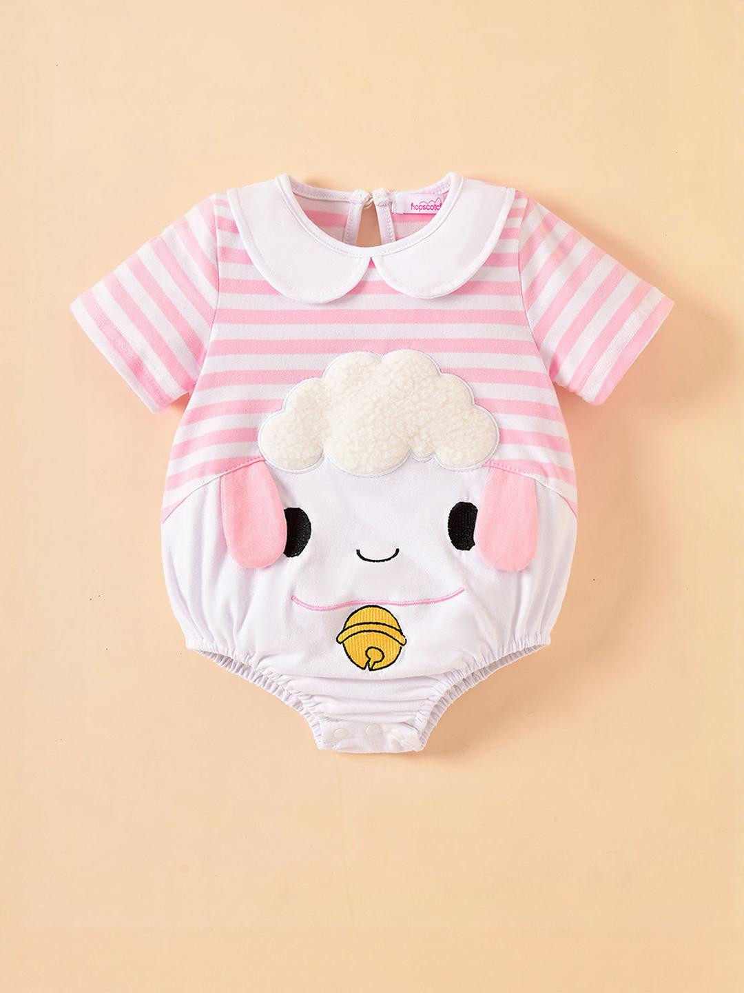 Hopscotch Girls Striped Sheep Applique Onesie