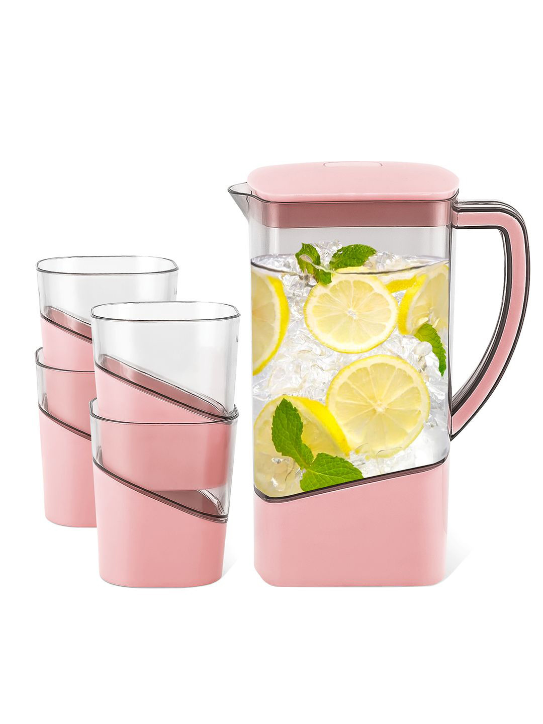 Kuber Industries Pink Water Jug With Lid & 4 Glasses