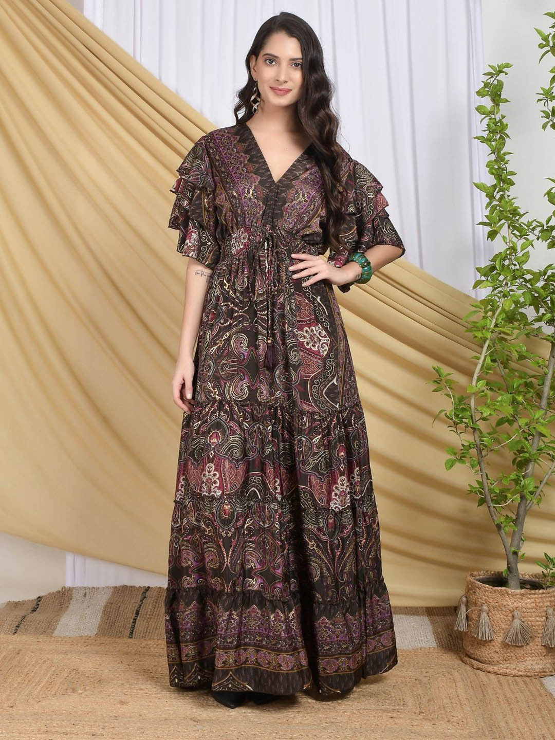 Boholyfe Isla Plum Mirage Tiered Maxi Dress