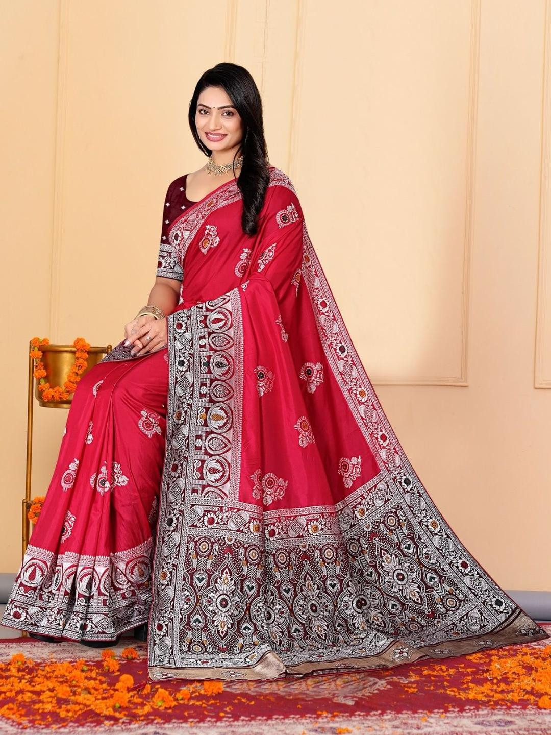 ENDECOR Geometric Woven Design Saree & Blouse Piece