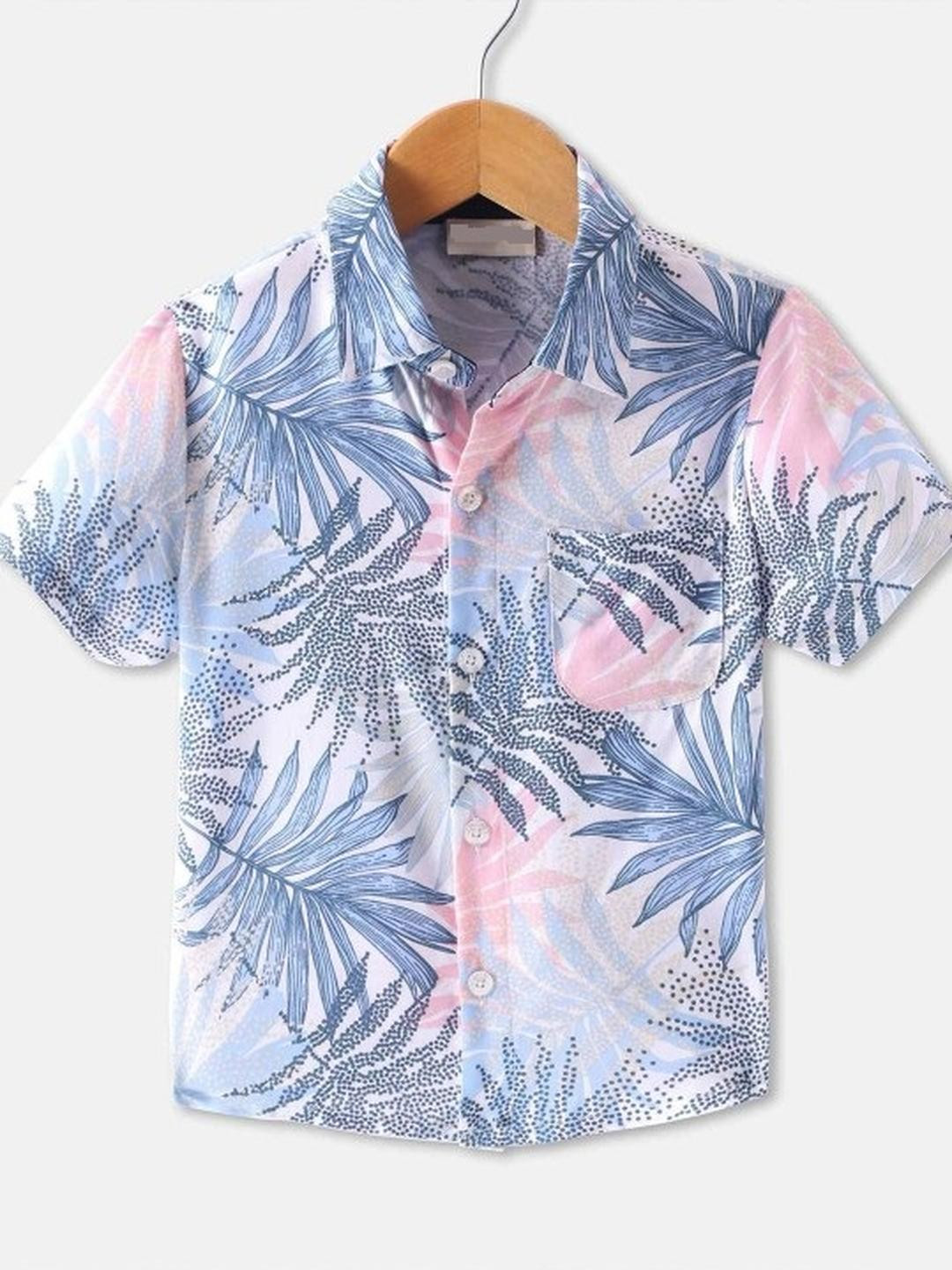 DUTT CREATION Boys Blue Tropical Printed Polycotton Casual Shirt