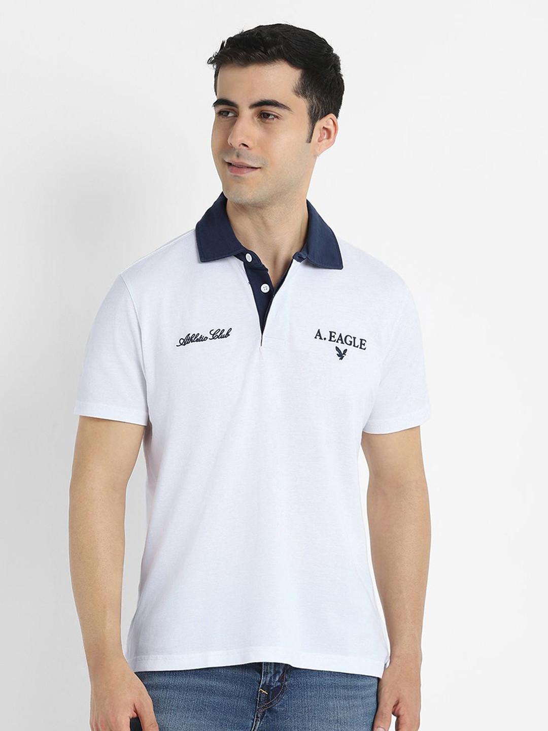 AMERICAN EAGLE OUTFITTERS Men Varsity Printed Polo Collar Pure Cotton T-shirt