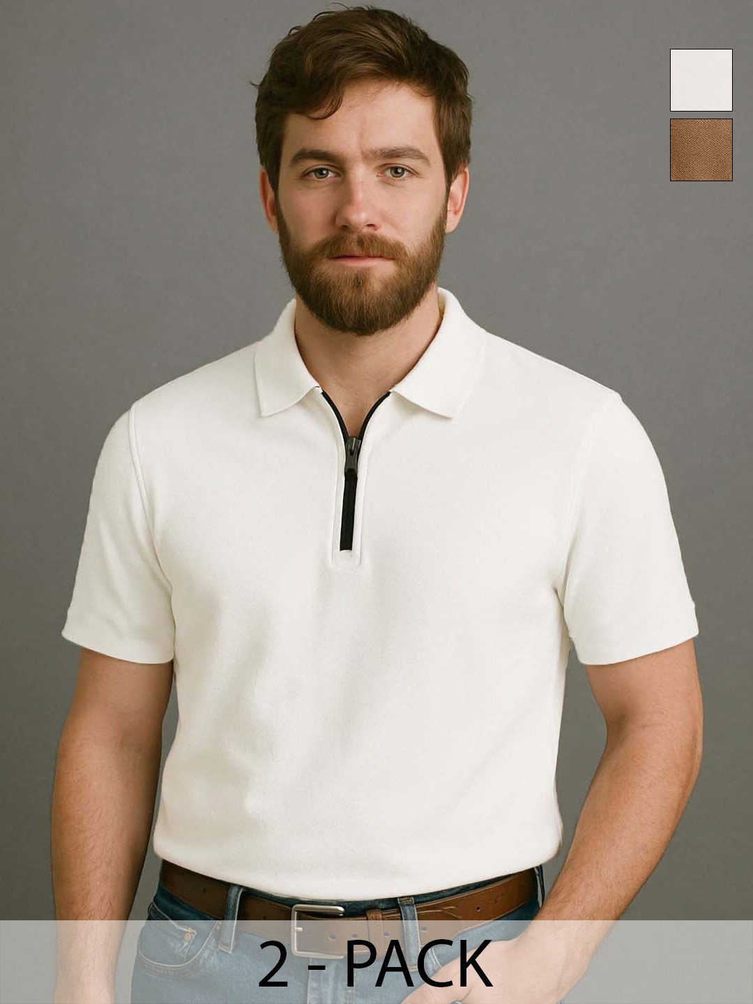 Organic Chics Men Pack of 2 Dri-FIT Solid Polo Collar T-shirts