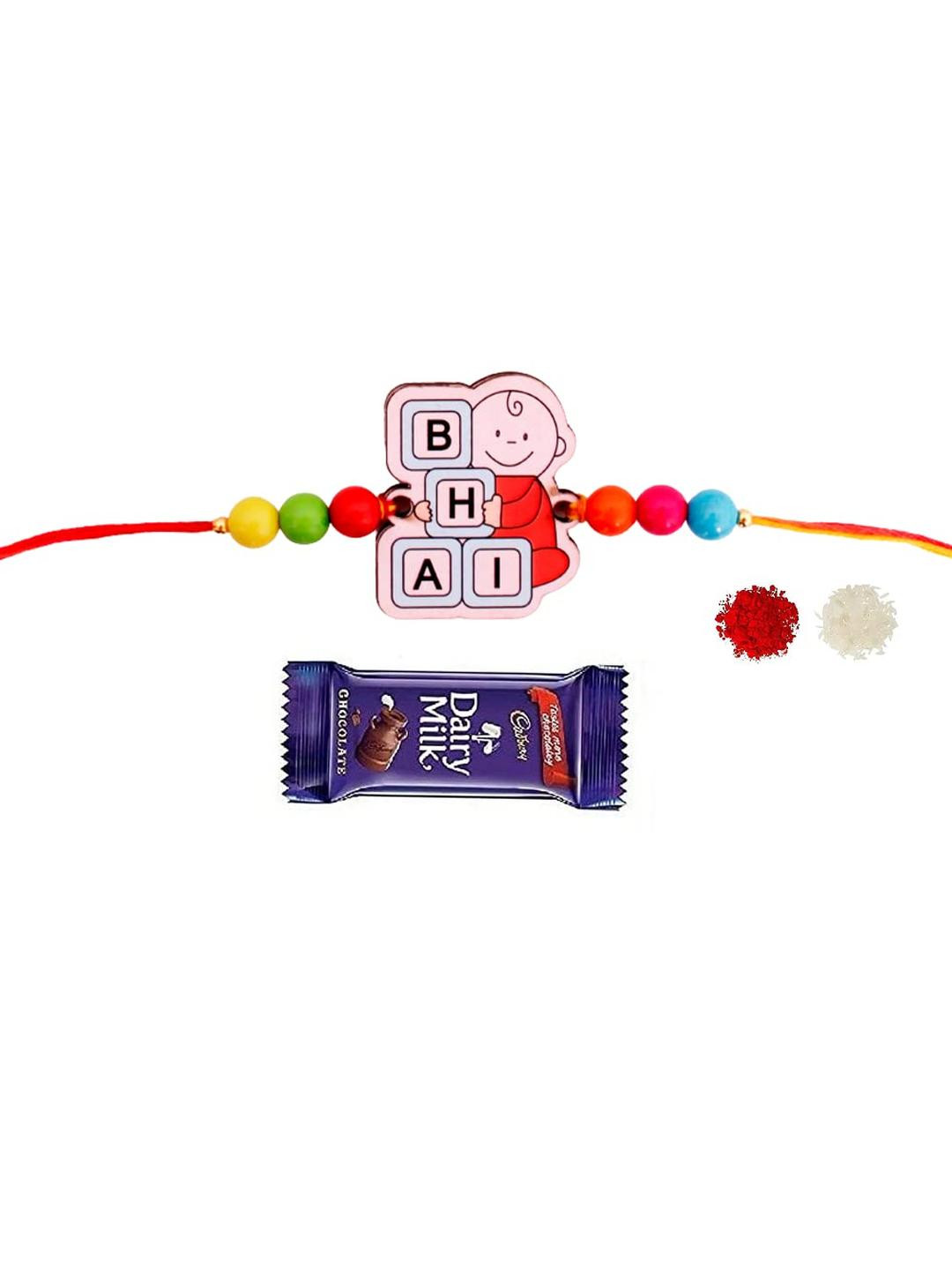 VR Creatives Thread Rakhi with chocolate and Roli tika set