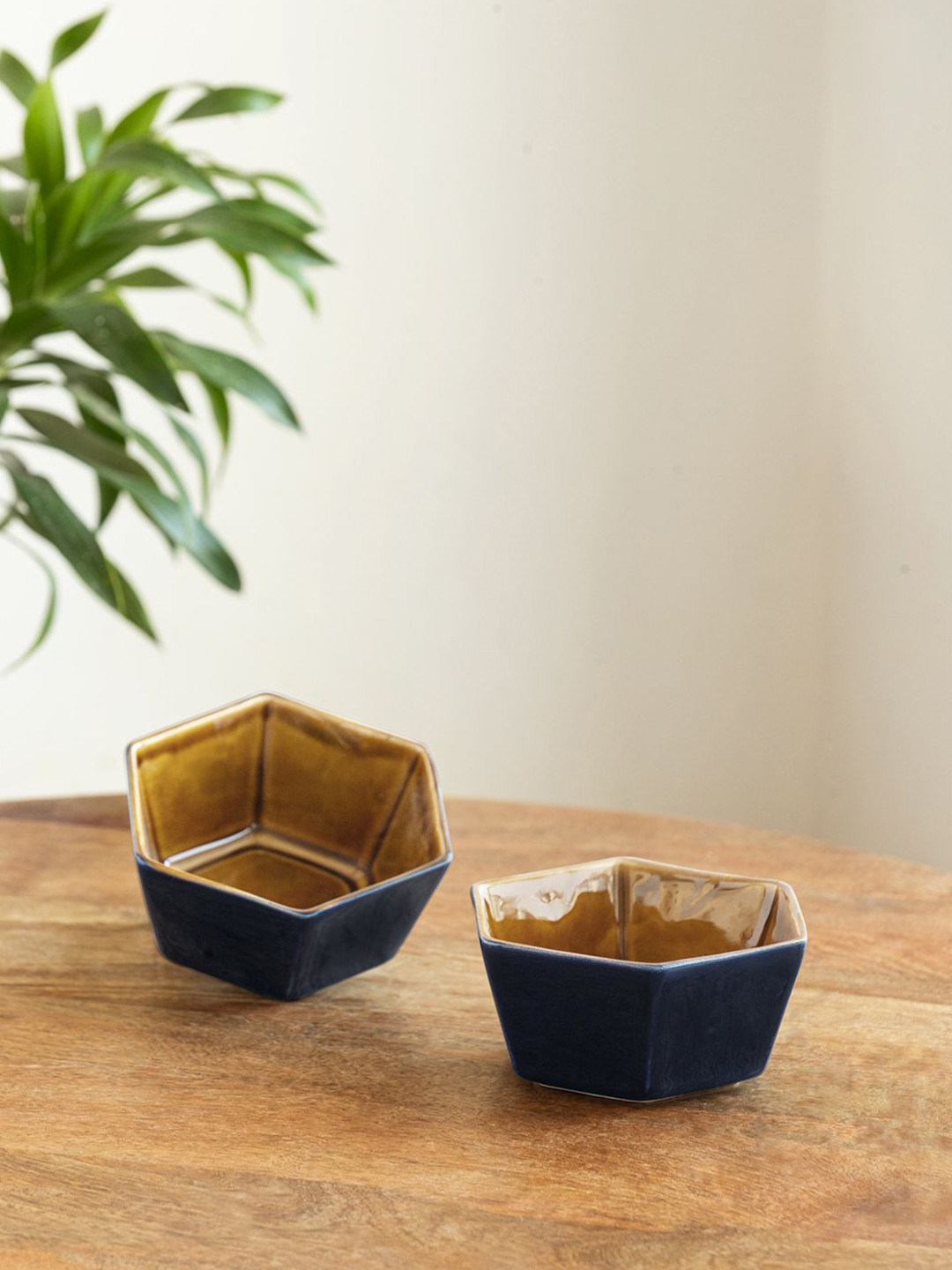 ExclusiveLane Mariana Blues Blue & Brown 2 Pieces Ceramic Serving Bowls 420ml