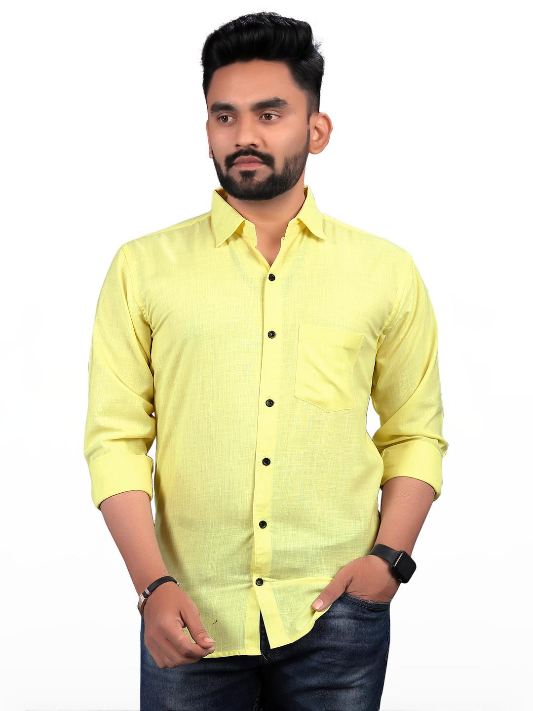 Eleni Trendz Men Yellow Cotton Casual Shirts