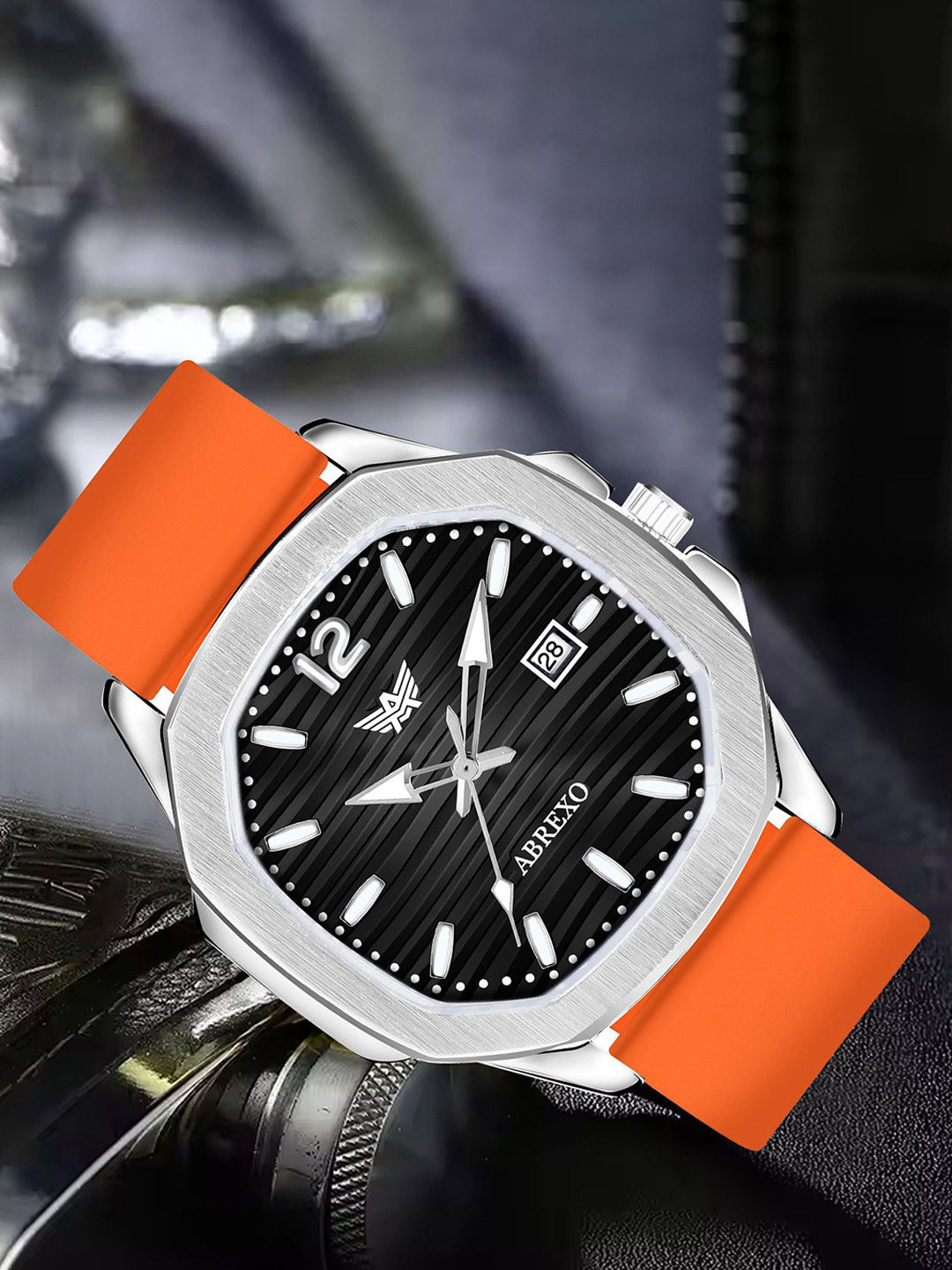 Abrexo Men Analogue Watches Abx6600-Black Silver Orange Watch For Men