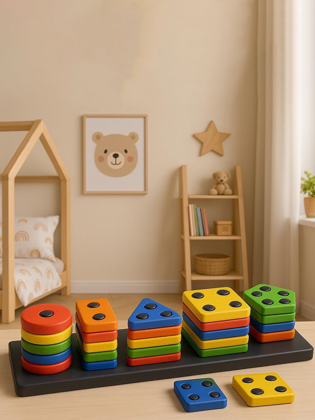 CloudTech Kids 5 Angles Geometric Shaped Stacking and Sorting Blocks Puzzle Toy