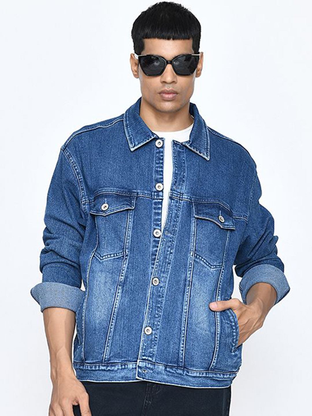 PASSPORT JEANS Men Spread Collar Solid Denim Jacket