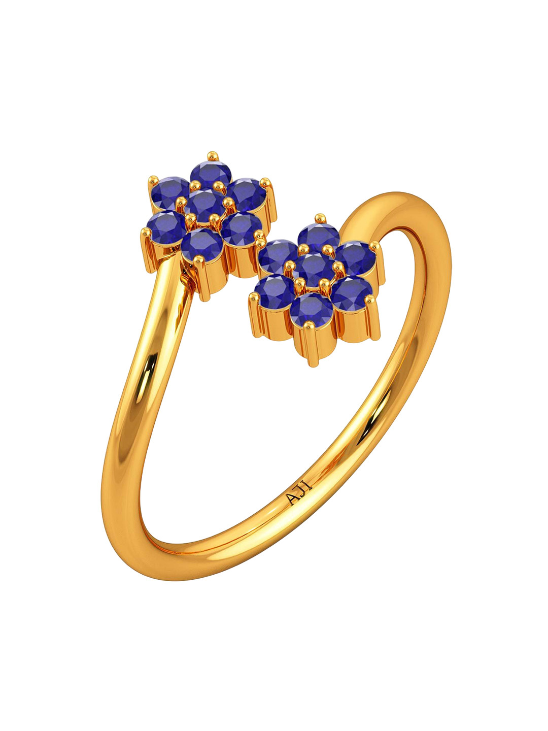 Joyalukkas Women 22KT Twin Floral Gemstone Gold Ring - 3.42 g