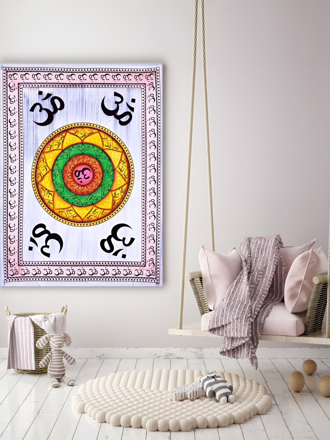 HANDICRAFT PALACE White & Yellow Mandala Printed Pure Cotton Wall Hanging Tapestry
