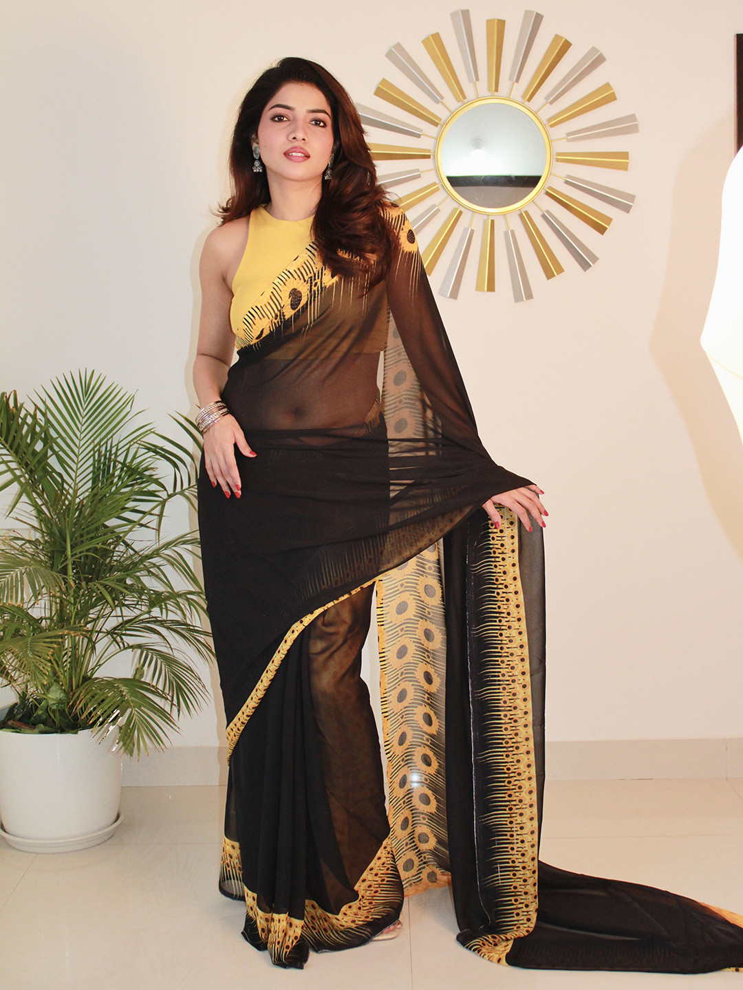 GHAN SALS Floral Pure Georgette Bagh Saree With Blouse Piece