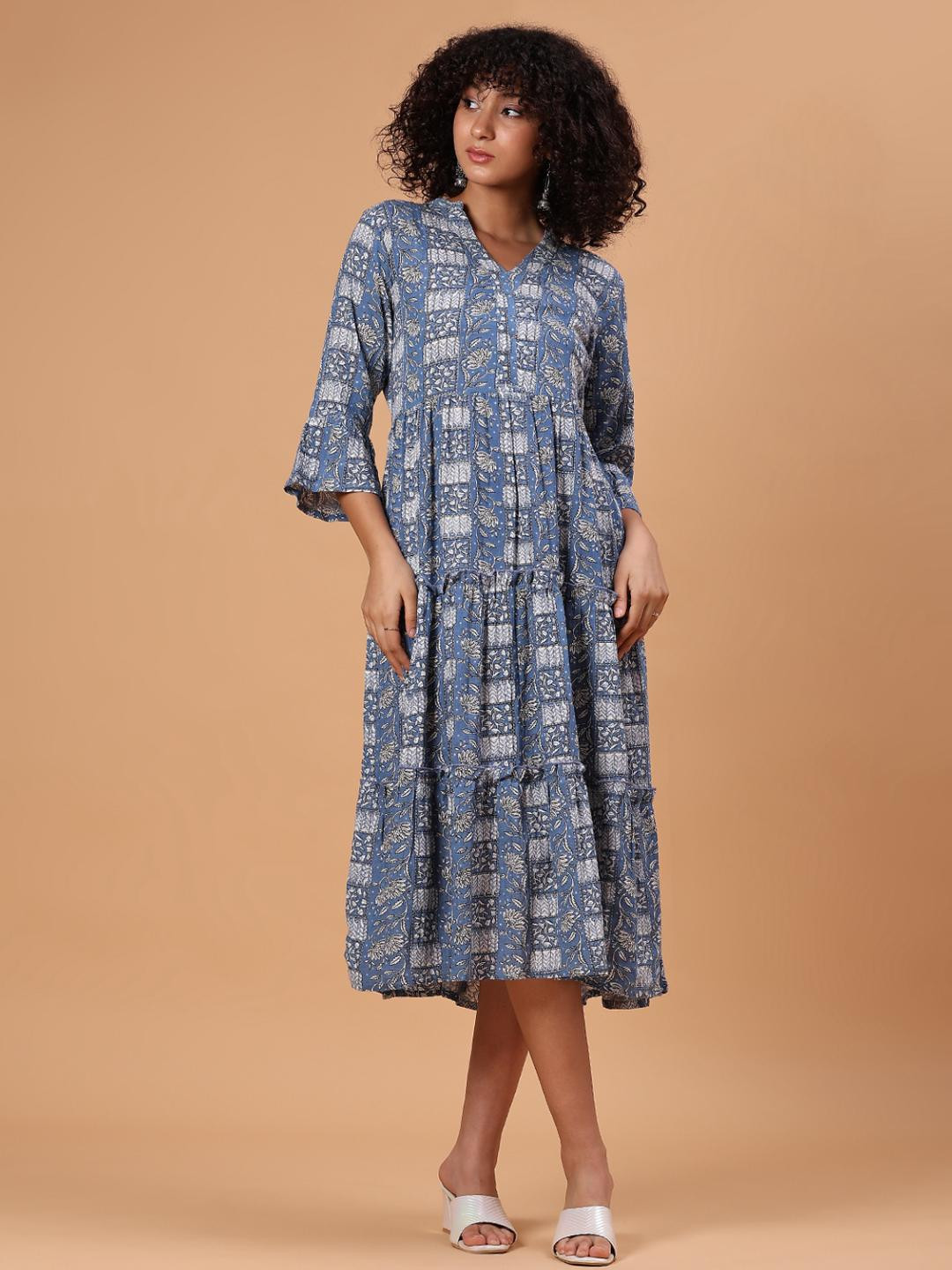 LIMEROAD Women Ethnic Printed Rayon Flex V Neck Ethnic Dress