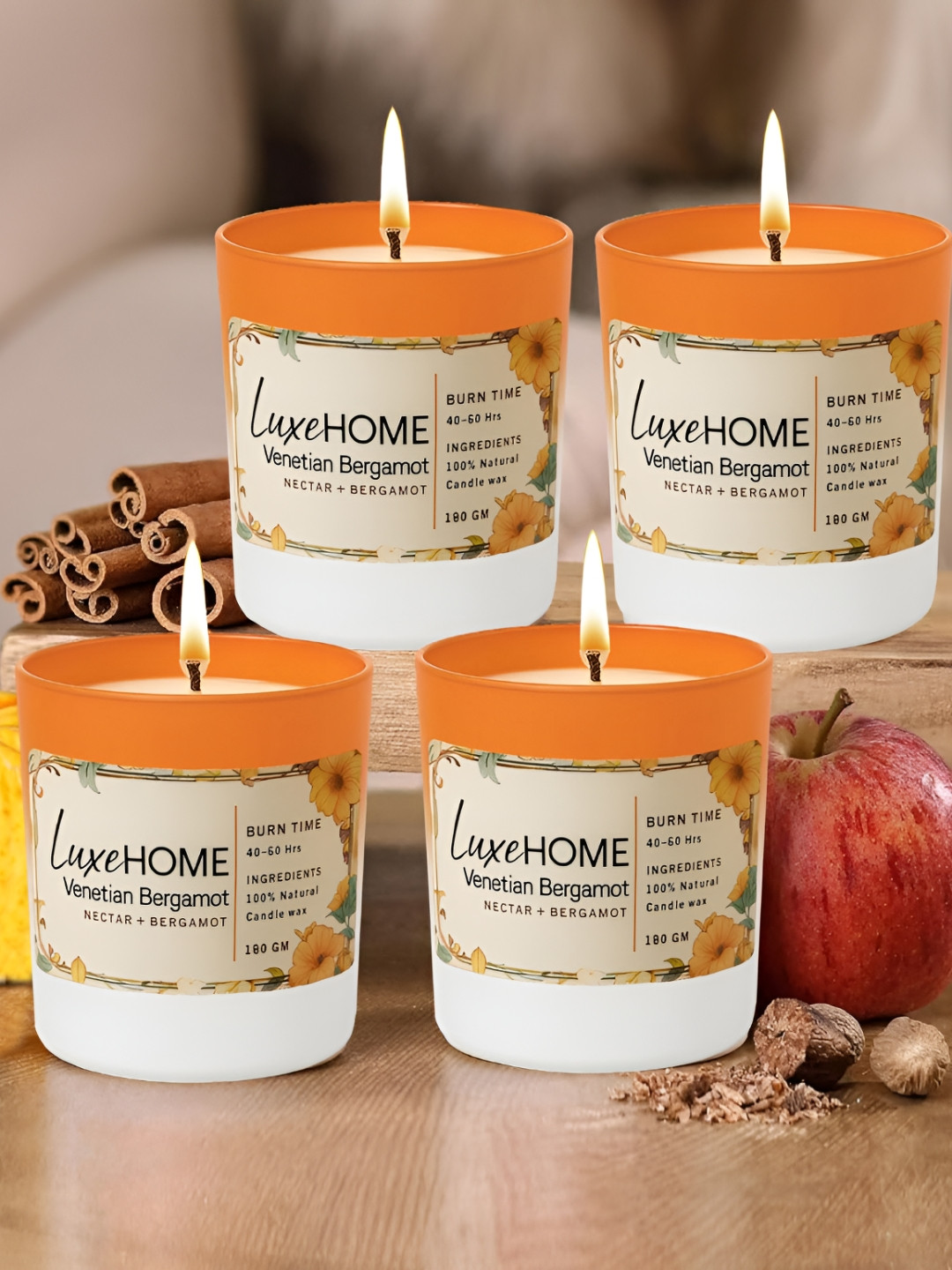 LUXEHOME INTERNATIONAL Venetian Bergamot Orange 4 Pieces Scented Jar Candles