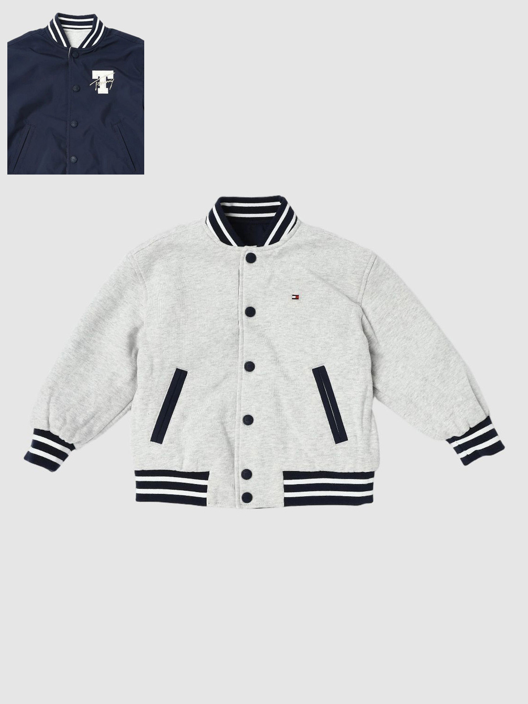 Tommy Hilfiger Boys Stand Collar Solid Reversible Bomber Jacket