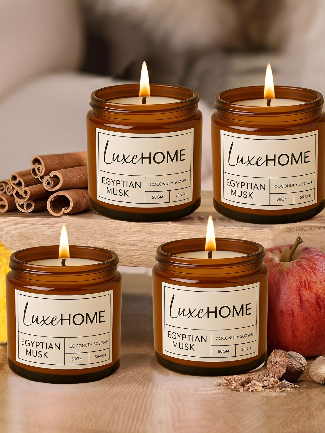 LUXEHOME INTERNATIONAL Egyptian Musk Brown & White 4 Pieces Scented Jar Candles