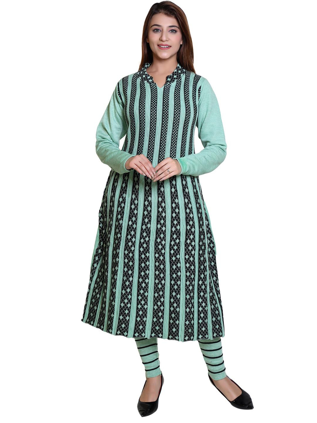 JAPROZ Women Green Pure Wool Kurta Sets