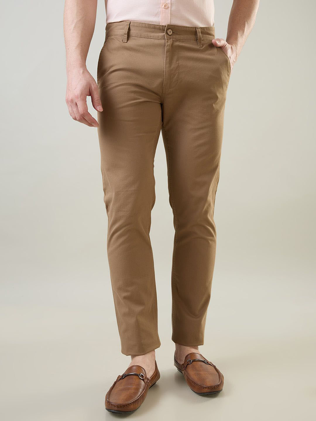 TIM PARIS Men Slim Fit Mid-Rise Flat-Front Cotton Regular Trousers