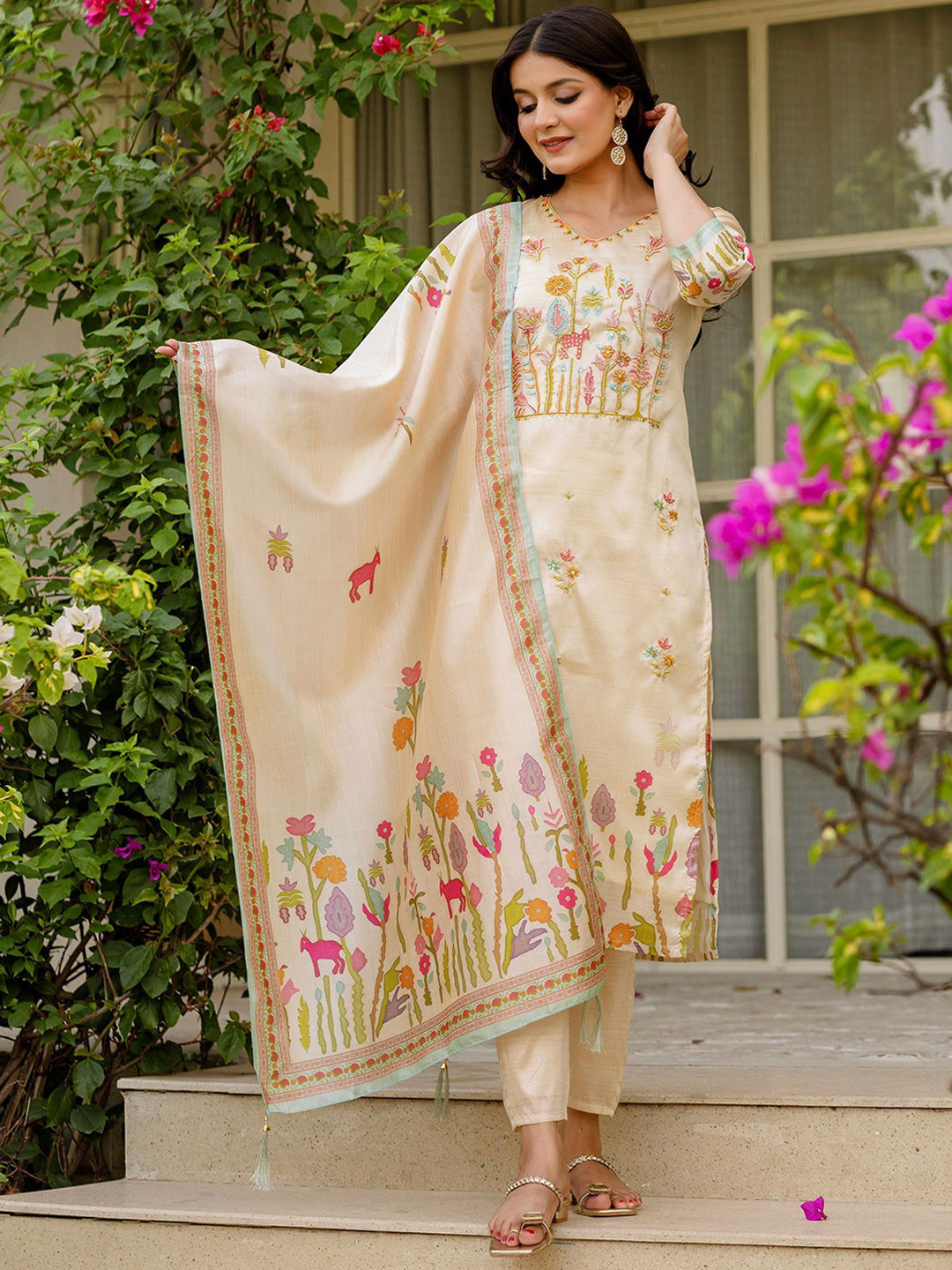 Brand Hill Women Embroidered Regular Sequinned Kurta & Trousers With Dupatta