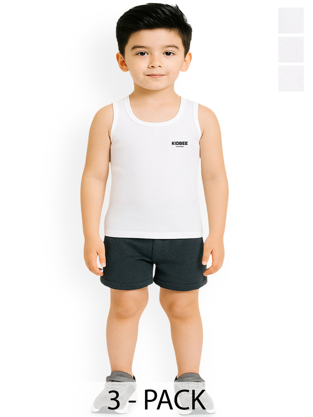 KidBee Boys Pack Of 3 Pure Cotton Basic Vests 1003-VST-445-3PC-VST-445-White-3PC
