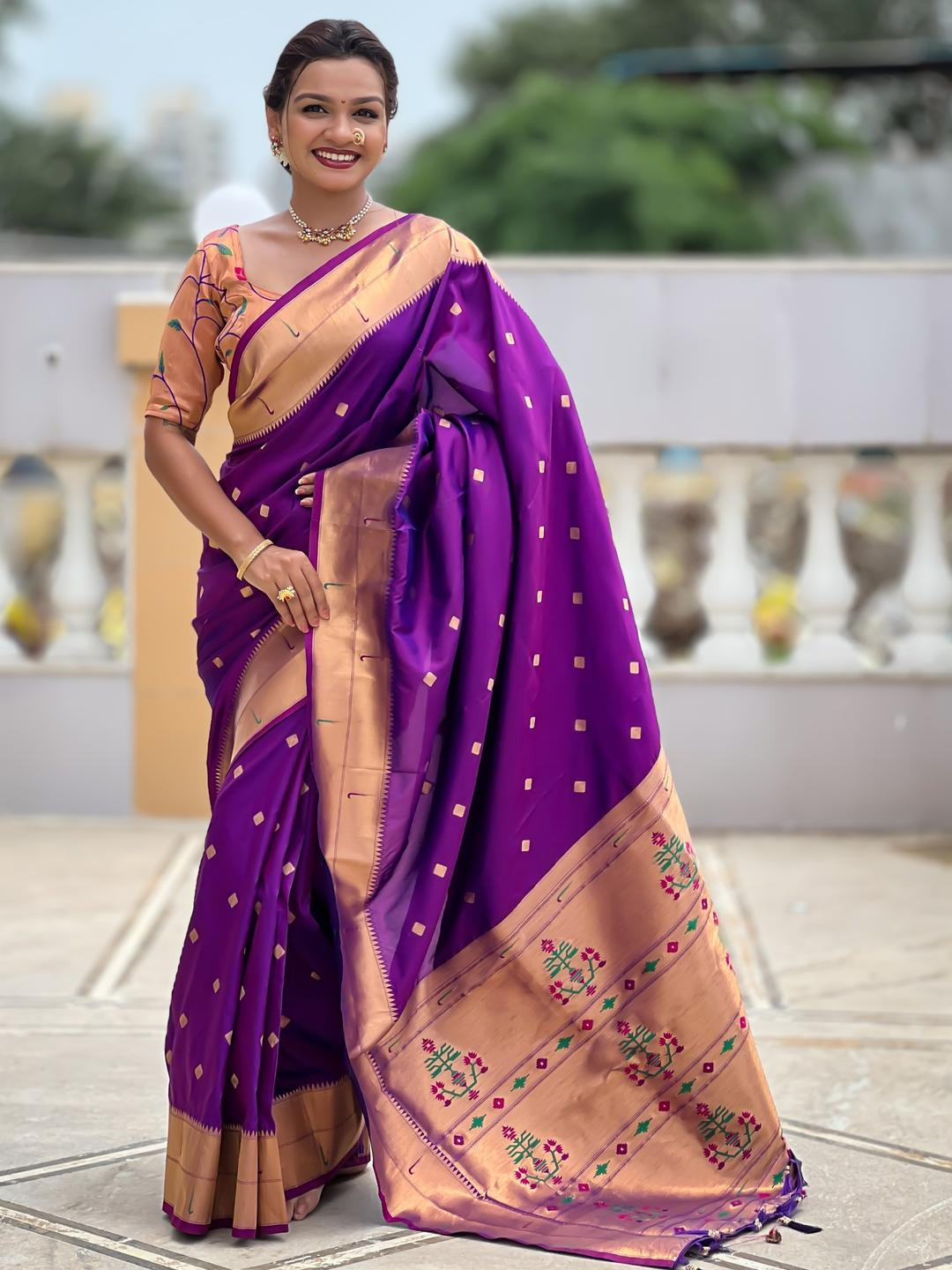 KALINI Violet Silk Blend Woven Design Sarees