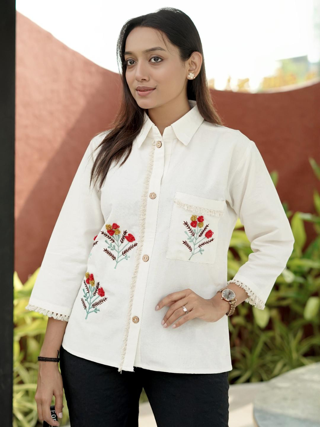 CORSICA Women Off White Khadi Casual Shirts
