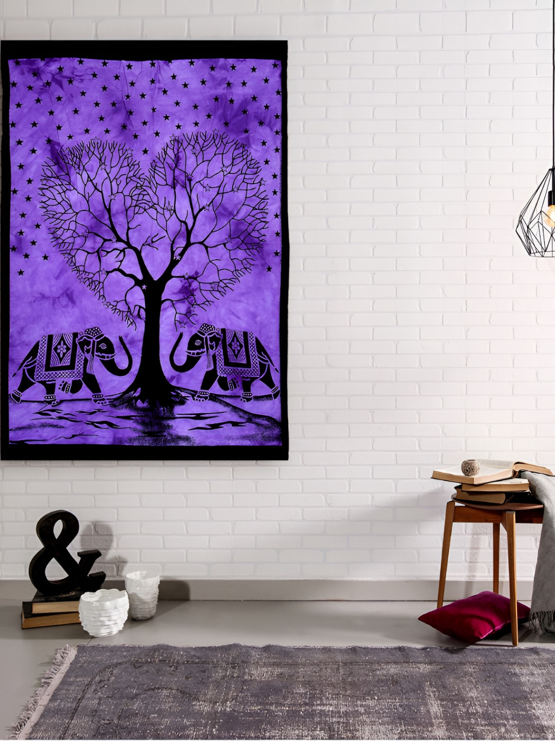HANDICRAFT PALACE Purple & Black Elephant Printed Pure Cotton Wall Hanging Tapestry