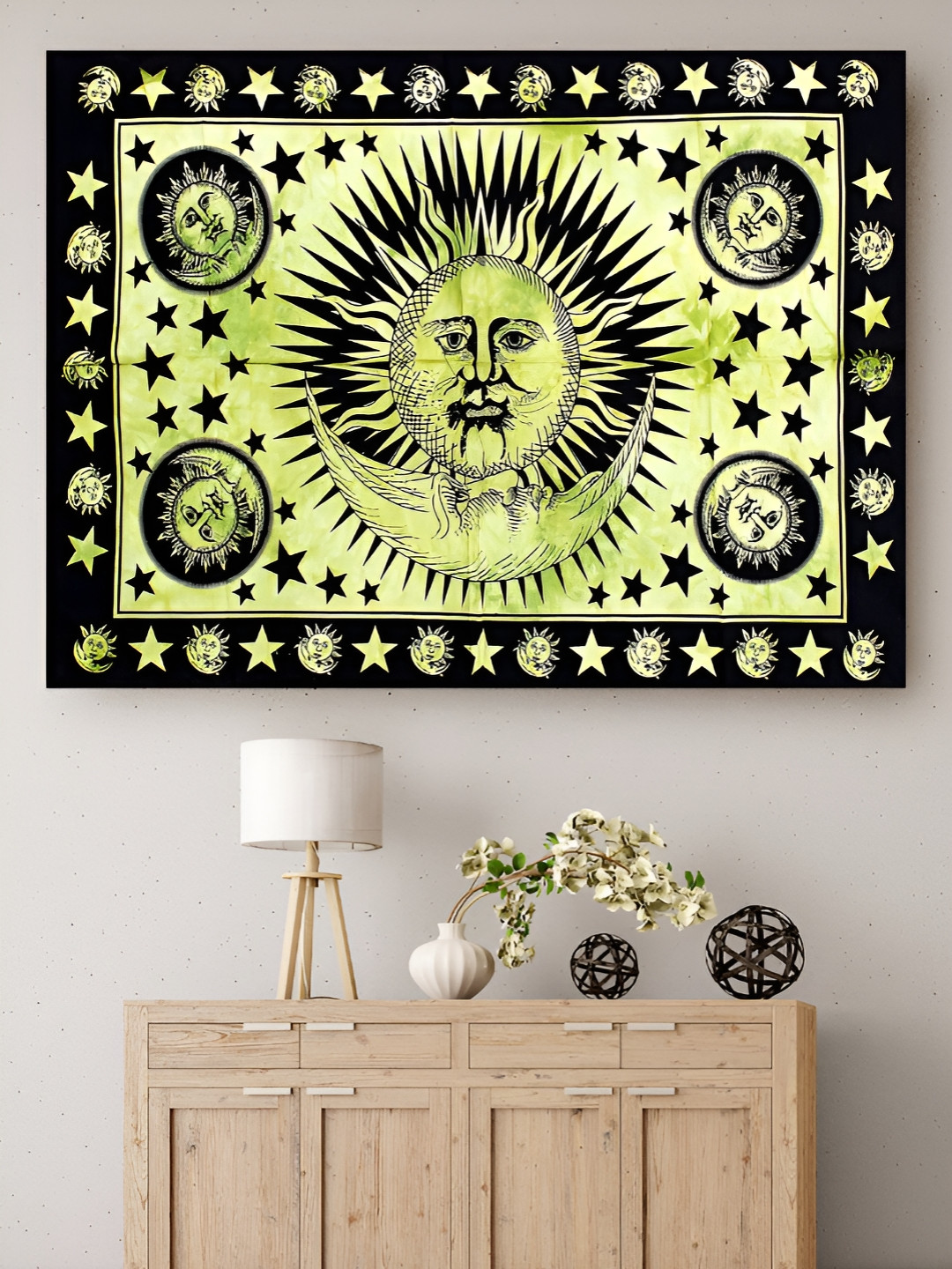 HANDICRAFT PALACE Sun Moon Printed Pure Cotton Wall Hanging Tapestry