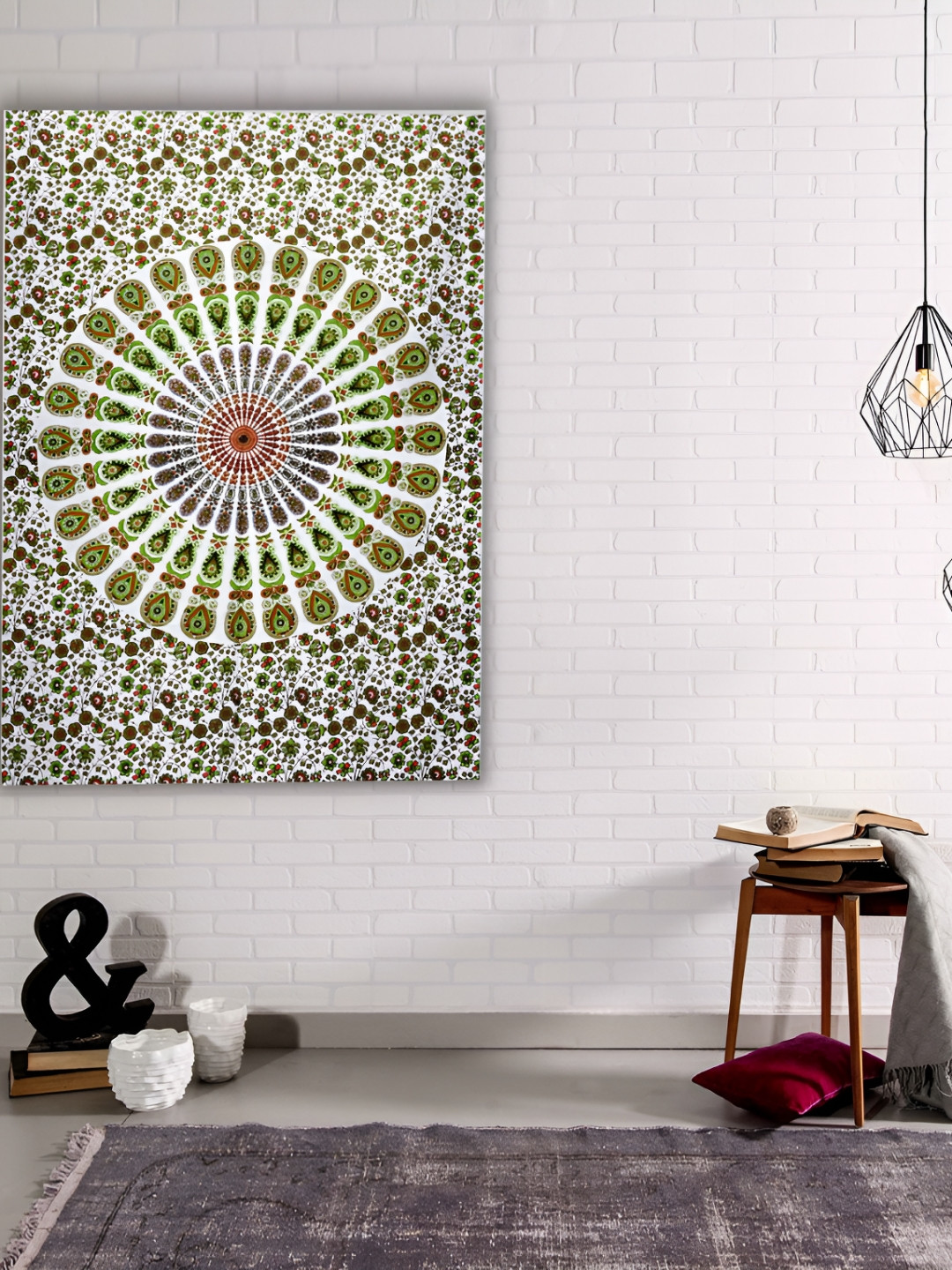 HANDICRAFT PALACE White & Green Mandala Printed Pure Cotton Wall Hanging Tapestry