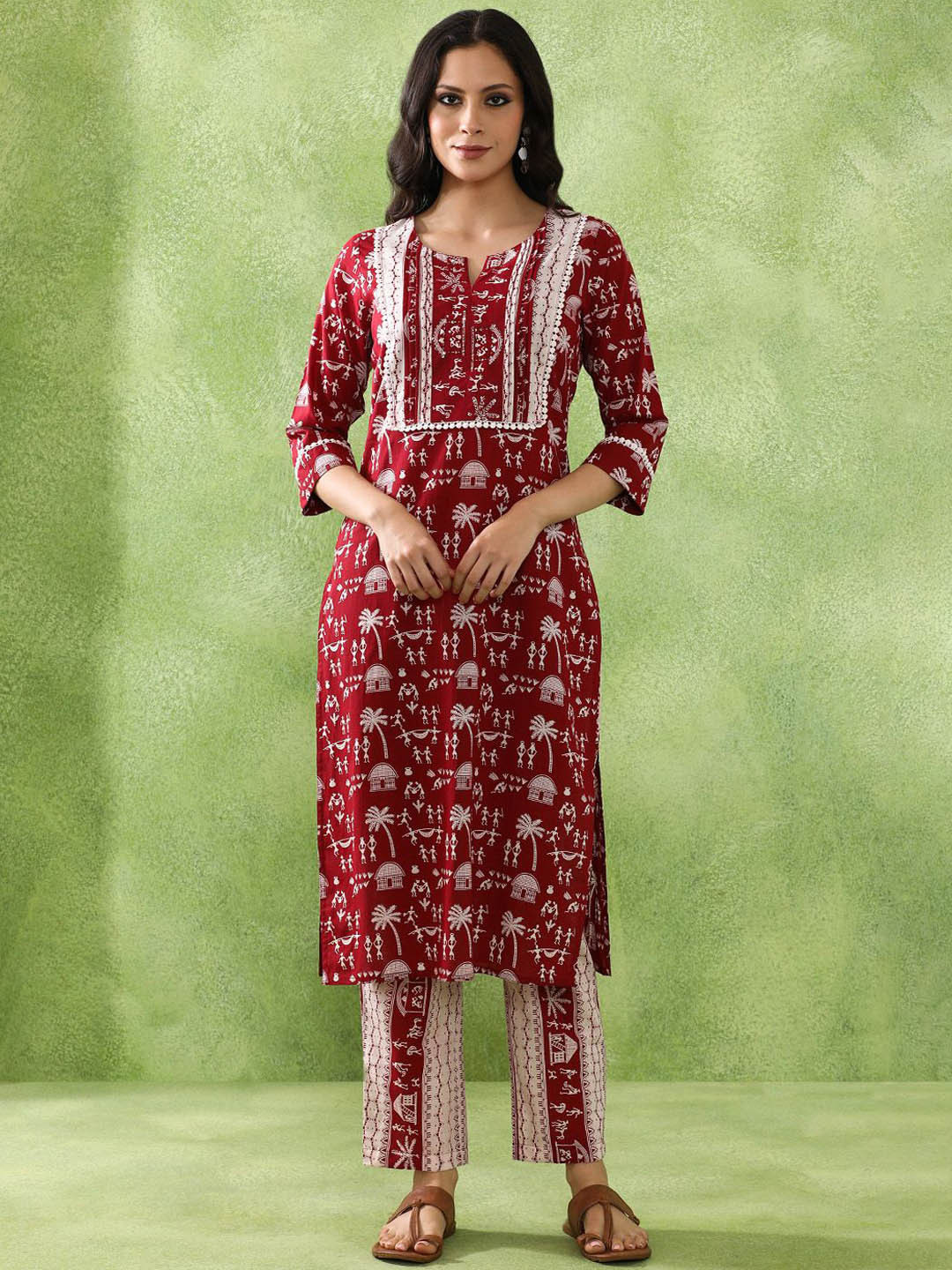 JAIPUR KURTI LUXE Women Floral Embroidered Gotta Patti Pure Cotton Kurta with Trousers