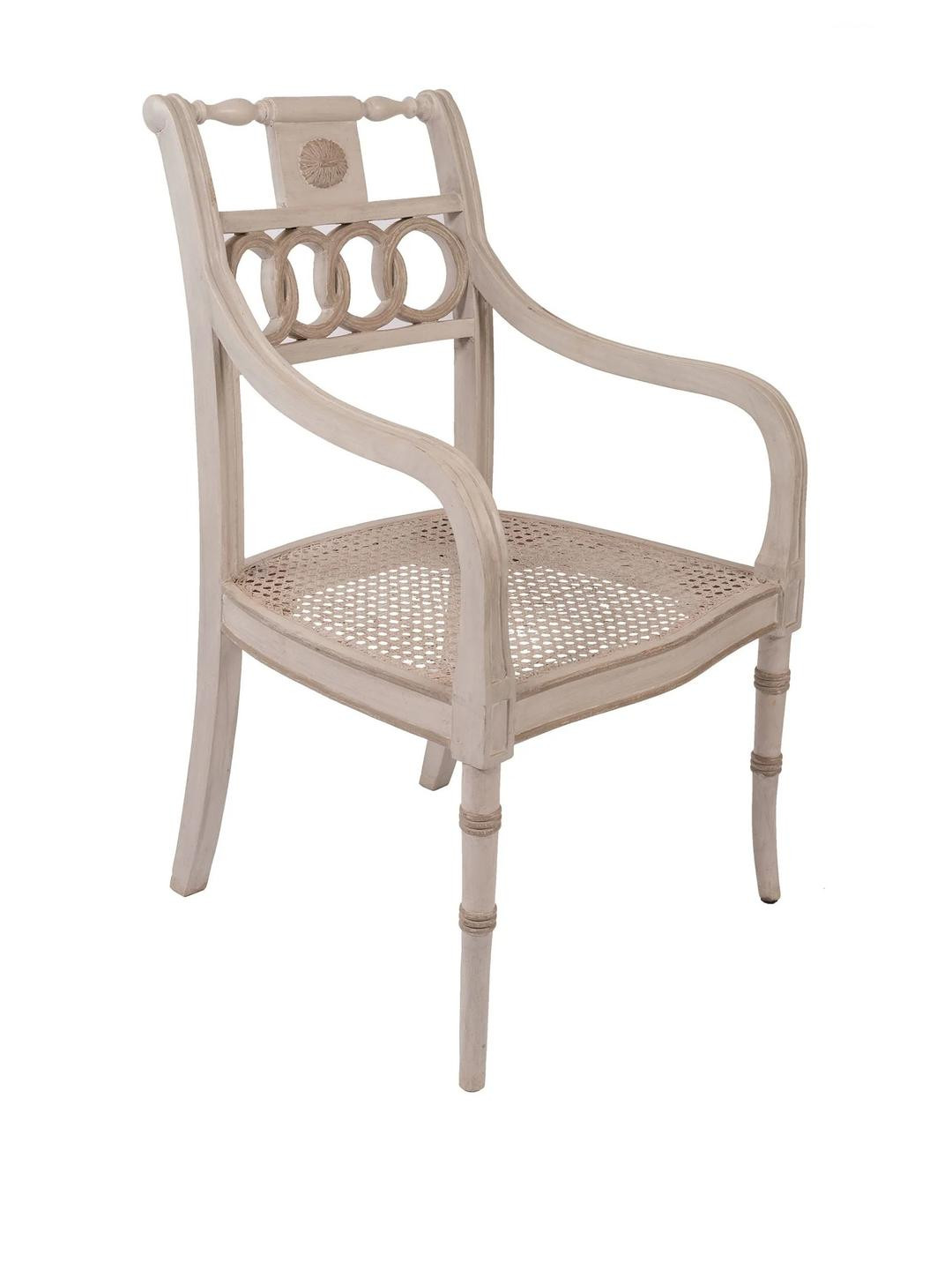 House Of Accents Cane Cream-Colored And Beige Textured Wooden Outdoor Chair