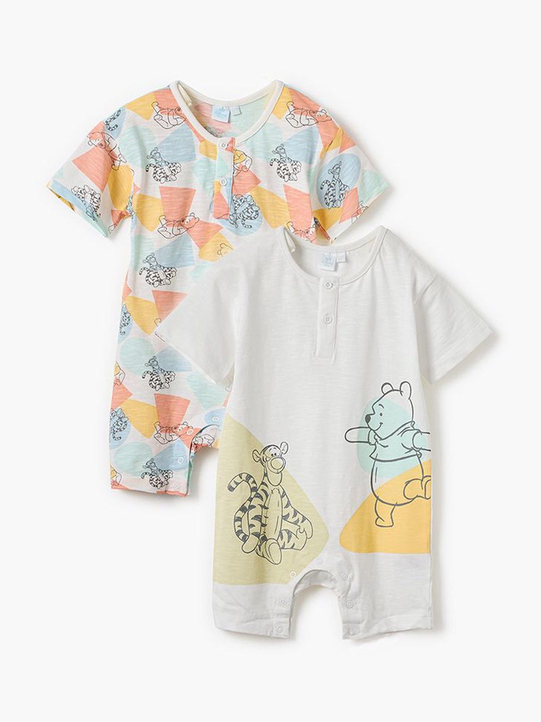 Juniors by Babyshop Infant Boys Pack Of 2 Disney Winnie the Pooh Printed Cotton Rompers