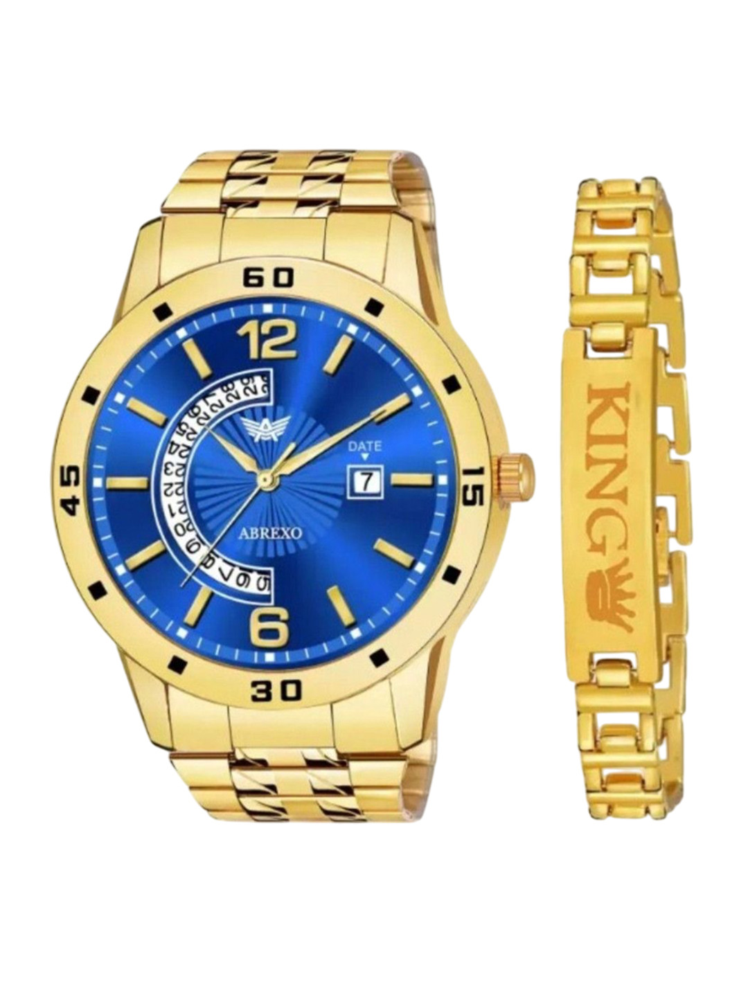 Abrexo Men Watch Gift Set Abx1228-Blue plus Gold